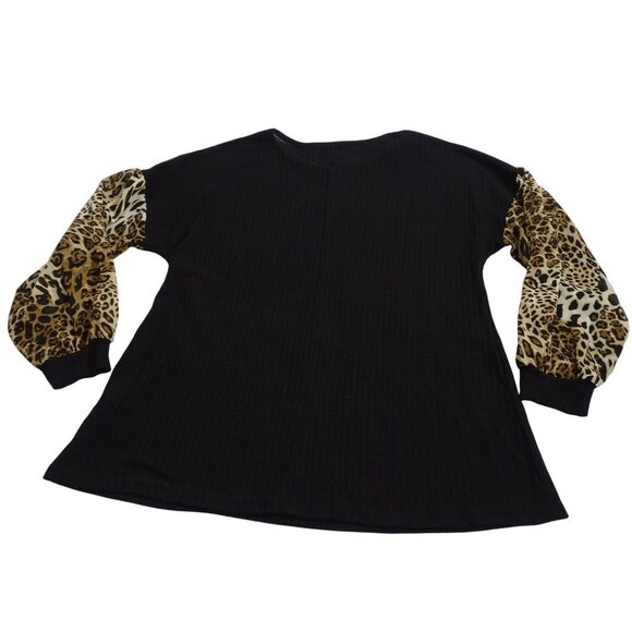 Grace and Emma Women Black Long Sleeve Leopard Print Balloon Sleeve Top Size M - Picture 4 of 11